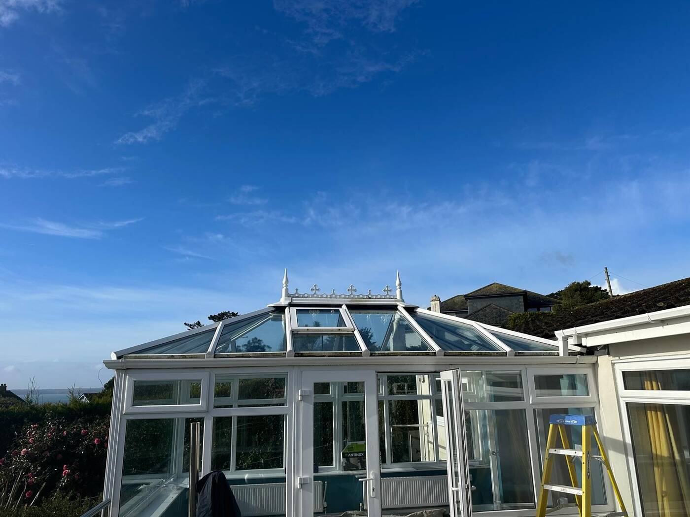 Plymouth conservatory with old glass roof before replacement